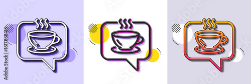 Hot coffee line icon. Halftone dotted pattern. Gradient icon with grain shadow. Tea drink sign. Cafe symbol. Line coffee icon. Various designs. Vector