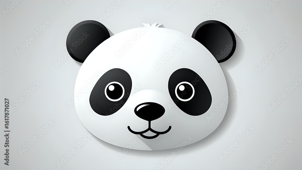 Fototapeta premium Adorable cartoon panda face, minimalist design, perfect for kids' products, websites, or social media. Features a long shadow effect.