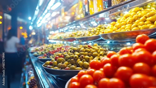 Bustling Indoor Market Scene with Abundant Fresh Fruits and Vegetables on Display A Vibrant Selection of Healthy Organic Produce