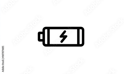 Vector Battery Charging Icon with Lightning Symbol, Simple Black Line Art, Generative AI.