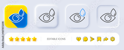 Eye drops line icon. Neumorphic, Flat shadow, 3d buttons. Oculist clinic sign. Optometry vision symbol. Line eye drops icon. Social media icons. Vector