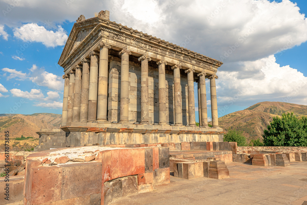 Fototapeta premium Ruins of St. Sion church near Garni Temple, a Hellenistic marvel perched on a cliff, offer a stunning blend of history and natural beauty in Armenia