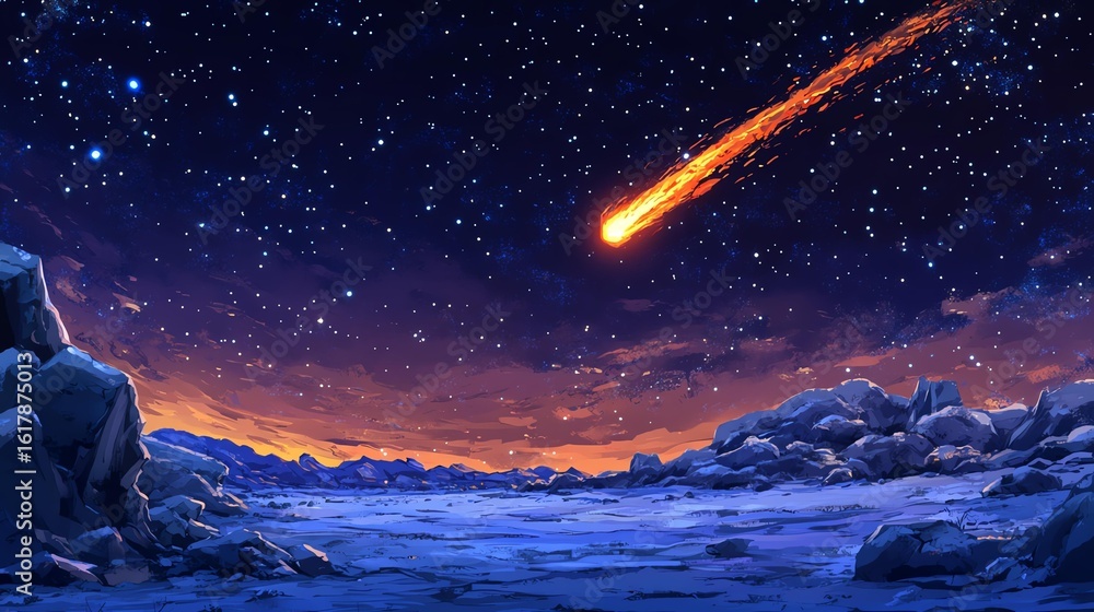 Naklejka premium Artistic Comet Sky Art with Comet Tail Colors and Comet Sky Drama