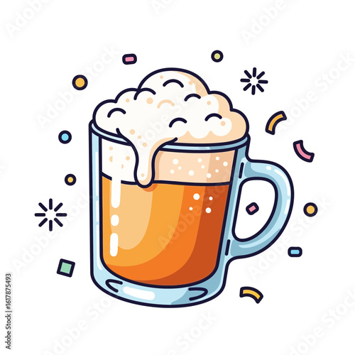 Glass of foamy beer with festive confetti isolated on white background 1024x1024 pixels drink alcohol