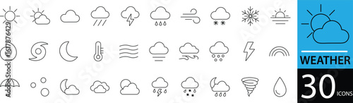  Minimal Weather Line Icon Set 30 Clean Outline Designs for Forecast, Climate, and Temperature Apps