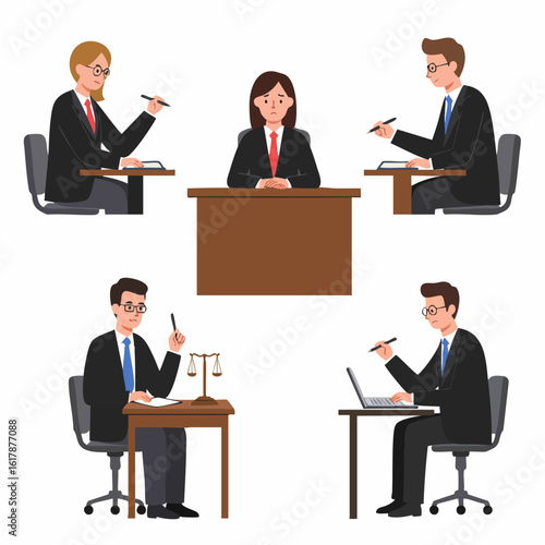 Legal professionals and a client in a serious discussion, representing judicial processes, law, and consultation in a court or office setting.