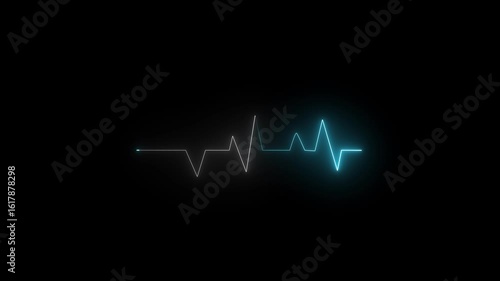 heart beat line icon animation . White and Blue color neon line heart beat with black background.