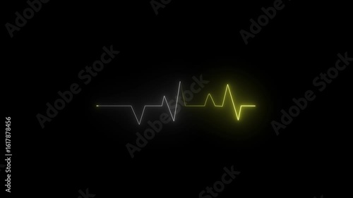 heart beat line icon animation . White and Yellow  color neon line heart beat with black background.