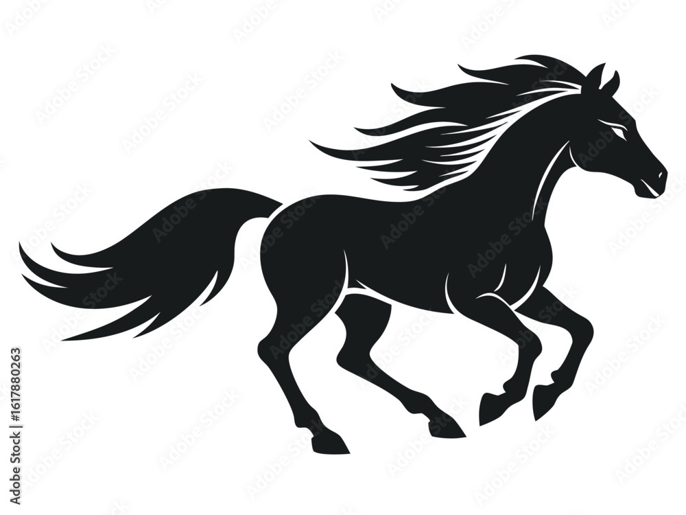 Fototapeta premium Running Horse Silhouette Vector Icon, Powerful Black Stallion Graphic for Logo