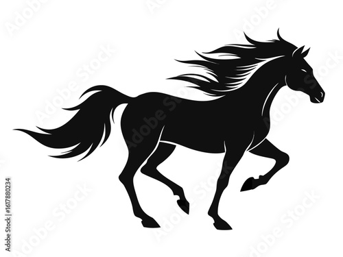 Running Horse Silhouette Vector Icon, Powerful Black Stallion Graphic for Logo