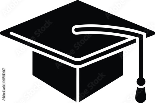 Black graduation cap with tassel icon on white background academic cap mortarboard 2