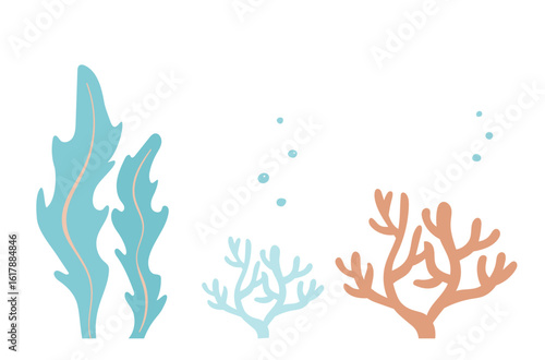 珊瑚とワカメのシンプルなイラスト