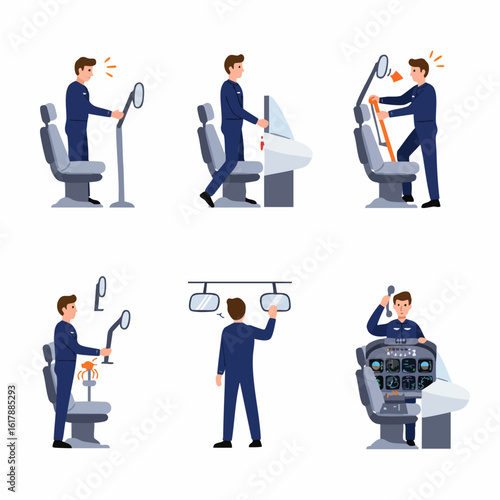 Airline Pilot Pre-Flight and In-Flight Cockpit Procedures and Controls Illustrated Set