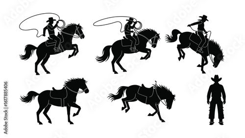 Cowboy Horseback Riding Silhouettes