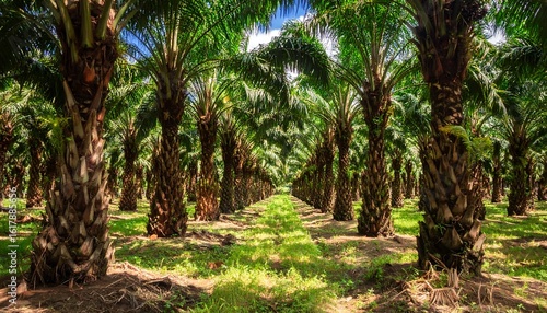 Palm trees lined up in plantation