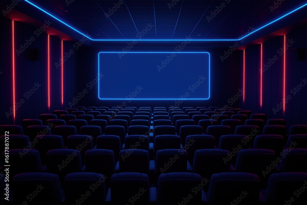Fototapeta premium Futuristic Cinema Hall Experience Immersive Entertainment Technology Empty Space with Neon Lighting