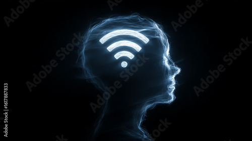 Neural silhouette with Wi-Fi signal.