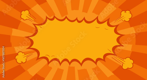 Orange Comic Book Explosion with Rays and Cloud Puffs