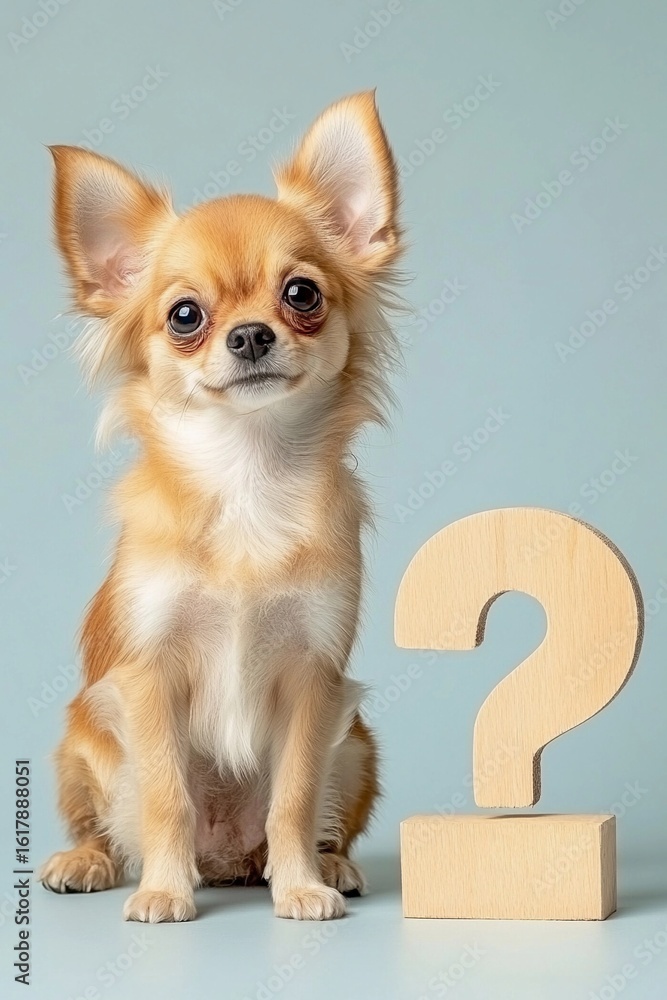 Curious Chihuahua sitting next to a question mark
Curious Chihuahua sitting next to a question mark