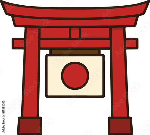 Japanese Torii Gate with National Flag – Cultural Landmark Vector
