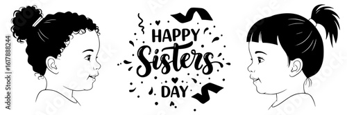 Happy Sisters Day vector mini-set - Two girls celebrating Sisters Day with joyful expressions  