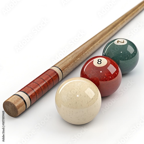 billiard balls and cue