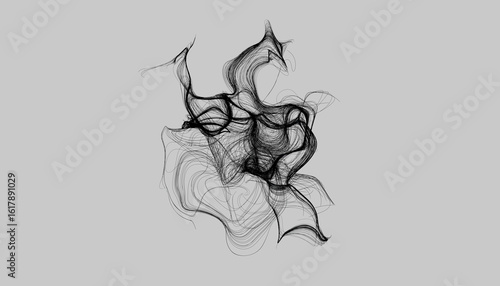 Abstract digital render of chaotic black lines and movement