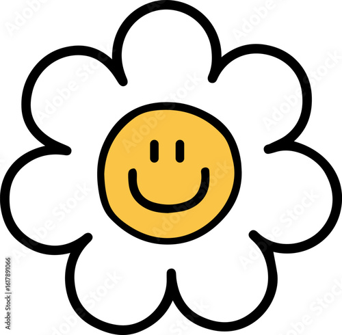 white and yellow flower smile icon
