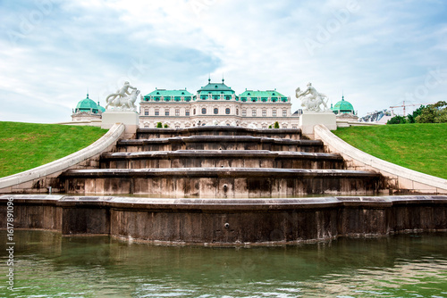 Beautiful landscape with a fountain in  Belvedere, Vienna, Austria.