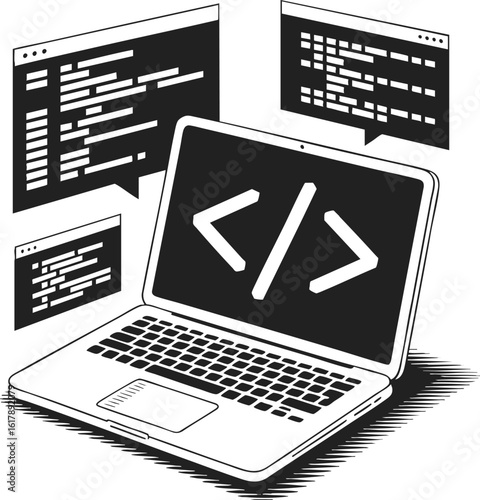 Coding concept embracing software development, programming languages, and technical workflows