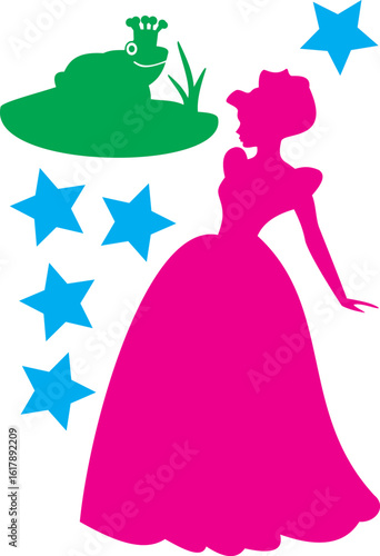 sketch vector illustration silhouette image design caricature icon logo symbol character ornament decoration decoration princess with frog prince modern abstract style
