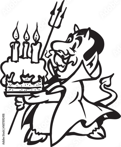sketch vector illustration silhouette image design caricature icon logo symbol devil devil is celebrating birthday