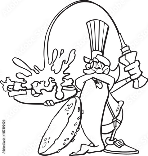 sketch vector illustration silhouette image design caricature icon logo symbol chef is cooking rti by pouring sauce