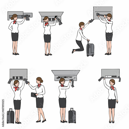 Illustrated Guide: Flight Attendant Shows How to Safely Use Airplane Overhead Bins for Luggage Storage and Retrieval