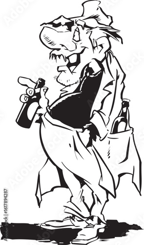 sketch vector illustration silhouette image design caricature icon logo symbol homeless with ragged clothes