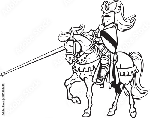 sketch vector illustration silhouette image design caricature icon logo symbol knight troop on horseback in armor fighting 