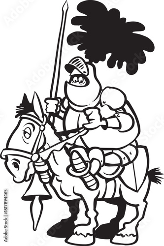 sketch vector illustration silhouette image design caricature icon logo symbol knight troop on horseback in armor fighting 