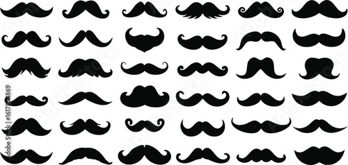 A Collection of Retro Mustaches Black and White Silhouettes Perfect for Creative Projects