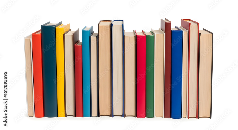 Fototapeta premium Colorful Books Standing in a Row on White Background
