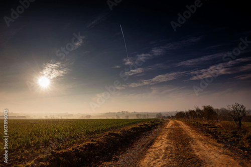 Sunrise in a field in the north east of England.