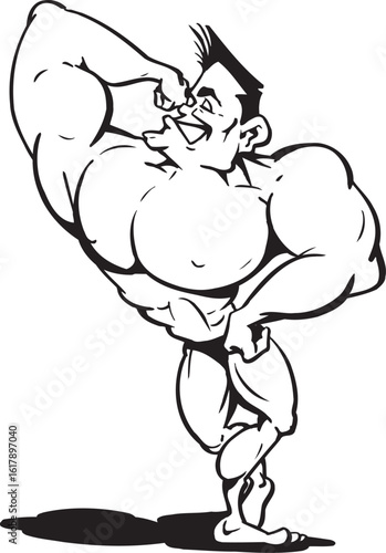 vector sketch illustration silhouette image design caricature icon logo symbol bodybuilder athlete showing off his muscles