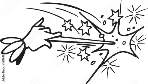 vector sketch illustration silhouette image design caricature icon logo symbol hand holding magic wand