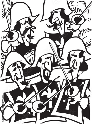 vector sketch illustration silhouette image design caricature icon logo symbol of royal knight troops in armor fighting