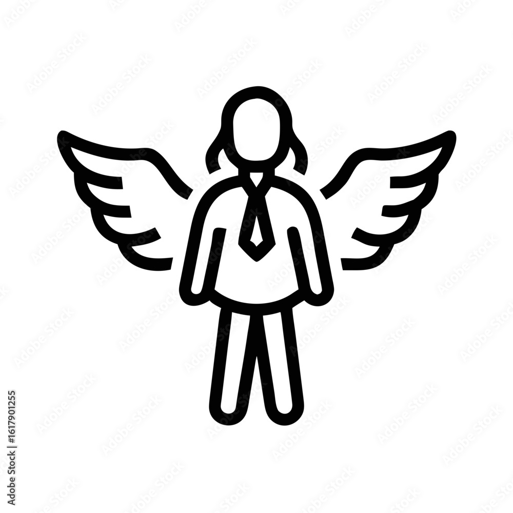 Obraz premium Black silhouette of a businesswoman with wings symbolizing freedom and expansion on a white background