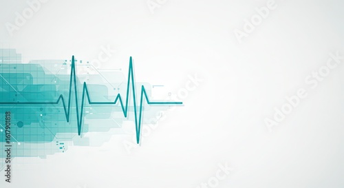 Blue electrocardiogram heartbeat line graph with abstract technological background