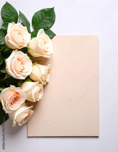 bright lush roses on a paper background