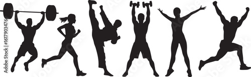Athletic silhouettes demonstrating strength and movement fitness exercise