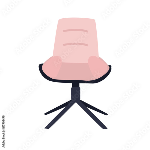 A pink swivel chair with a sleek design stands ready for use in a modern office setting. The chair features a comfortable seat and stylish base, enhancing the workspace's aesthetics.