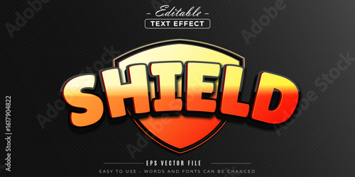 Gold shield text style, editable text effect.
