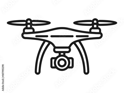 Quadcopter Drone with Camera Vector Line Art Icon